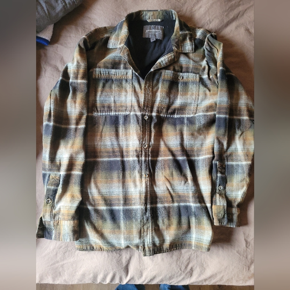 Rugged Elements Flannel Shirt Mens Medium Brown Plaid Lined Button Up